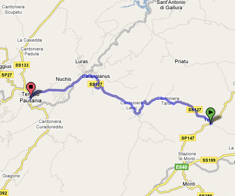 Mappa del percorso dalla Statale 127 a Via Limbara, 1 provenendo da Olbia