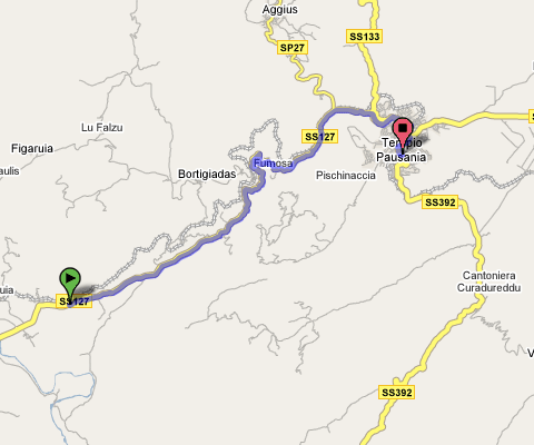Mappa del percorso dalla Statale 127 a Via Limbara, 1 provenendo da Sassari